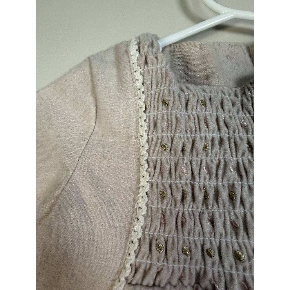 Artisan NY Dress long Sleeve Beige Smocked Baby Dress Polka Dot Detail 12 Months - Picture 4 of 10